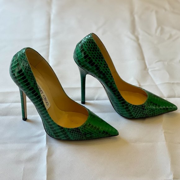 Jimmy Choo Green Python Embossed Leather Stiletto Pumps Size 37 (US Size 7) - Picture 3 of 7